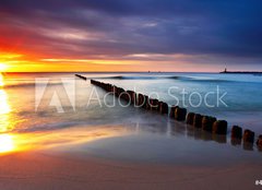 Fototapeta160 x 116  Baltic sea at beautiful sunrise in Poland beach., 160 x 116 cm