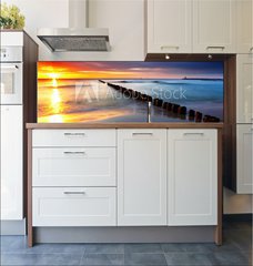 Fototapeta do kuchyn flie 180 x 60  Baltic sea at beautiful sunrise in Poland beach., 180 x 60 cm