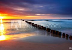 Fototapeta184 x 128  Baltic sea at beautiful sunrise in Poland beach., 184 x 128 cm