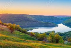 Samolepka fólie 145 x 100, 434259708 - Vivid sunrise landscape in the national nature park Podilski Tovtry, canyon and Studenytsia river is tributary of Dnister river, view from above