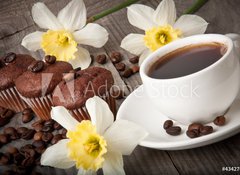 Fototapeta vliesov 100 x 73, 43427094 - cup of coffee and chocolate cake