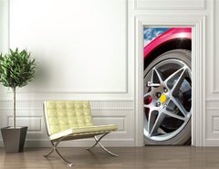 Samolepka na dvee flie 90 x 220  red sports car, 90 x 220 cm
