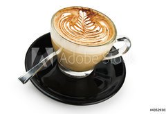 Fototapeta vliesov 145 x 100, 43529301 - cup of cappuccino with artistic cream decoration - lek cappuccina s umleckou krmovou vzdobou