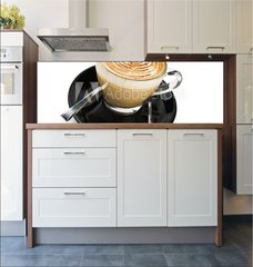 Fototapeta do kuchyn flie 180 x 60  cup of cappuccino with artistic cream decoration, 180 x 60 cm