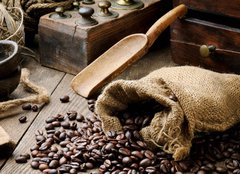 Fototapeta papr 160 x 116, 43606423 - Roasted coffee beans in vintage setting - Peen kvov zrna v vinobran