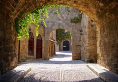 Fototapeta184 x 128  Medieval arched street in the old town of Rhodes, Greece, 184 x 128 cm