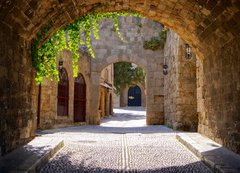 Samolepka flie 200 x 144, 43877162 - Medieval arched street in the old town of Rhodes, Greece