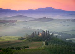 Fototapeta200 x 144  Tuscany Farmhouse Belvedere at dawn, San Quirico d Orcia, Italy, 200 x 144 cm