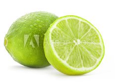 Fototapeta145 x 100  Fresh lime and slice, Isolated on white background, 145 x 100 cm