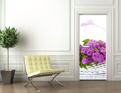 Samolepka na dvee flie 90 x 220  beautiful lilac flowers in basket isolated on white, 90 x 220 cm