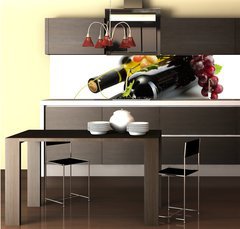 Fototapeta do kuchyně fólie 260 x 60, 44046093 - bottles of wine and ripe grapes isolated on white - láhve vína a zralé hrozny izolovaných na bílém