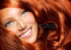 Fototapeta184 x 128  Beautiful Girl With Healthy Long Red Curly Hair, 184 x 128 cm