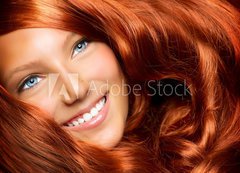 Samolepka flie 200 x 144, 44054513 - Beautiful Girl With Healthy Long Red Curly Hair - Krsn dvka se zdravmi dlouhmi ervenmi kudrnatmi vlasy