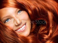 Samolepka flie 270 x 200, 44054513 - Beautiful Girl With Healthy Long Red Curly Hair