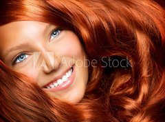Fototapeta330 x 244  Beautiful Girl With Healthy Long Red Curly Hair, 330 x 244 cm