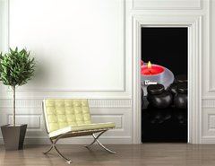 Samolepka na dvee flie 90 x 220, 44325294 - Spa stones with orchid flower and candles isolated on black