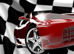 Fototapeta100 x 73  Red car on a checkered flag, 100 x 73 cm