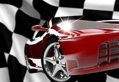 Fototapeta145 x 100  Red car on a checkered flag, 145 x 100 cm