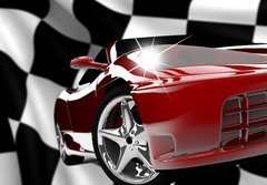 Fototapeta184 x 128  Red car on a checkered flag, 184 x 128 cm