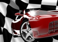 Fototapeta200 x 144  Red car on a checkered flag, 200 x 144 cm