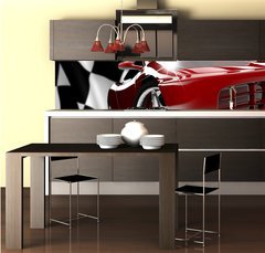 Fototapeta do kuchyn flie 260 x 60, 44436223 - Red car on a checkered flag