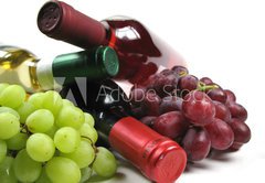 Fototapeta pltno 174 x 120, 4460273 - bottles of wine with grapes
