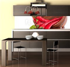 Fototapeta do kuchyn flie 260 x 60, 44639142 - Hot red chili or chilli pepper in wooden bowls stack