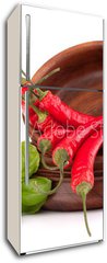 Samolepka na lednici fólie 80 x 200, 44639142 - Hot red chili or chilli pepper in wooden bowls stack - Horké červené chilli nebo papriku papriky v dřevěné mísy zásobníku