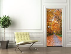 Samolepka na dvee flie 90 x 220  Pathway in the autumn forest, 90 x 220 cm