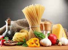 Fototapeta pltno 330 x 244, 44669251 - Pasta spaghetti, vegetables and spices, - Tstoviny pagety, zelenina a koen,