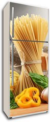 Samolepka na lednici fólie 80 x 200, 44669251 - Pasta spaghetti, vegetables and spices, - Těstoviny špagety, zelenina a koření,