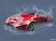 Samolepka flie 100 x 73, 44670680 - Sports car sketch. Original car design. - Sportovn nrt auta. Originln design auta.