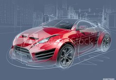 Fototapeta145 x 100  Sports car sketch. Original car design., 145 x 100 cm