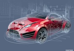 Fototapeta184 x 128  Sports car sketch. Original car design., 184 x 128 cm