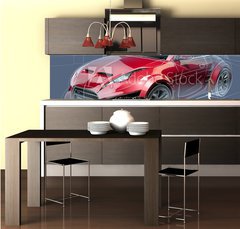 Fototapeta do kuchyn flie 260 x 60  Sports car sketch. Original car design., 260 x 60 cm