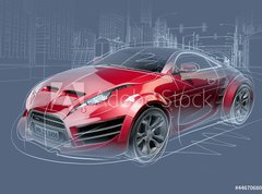 Fototapeta270 x 200  Sports car sketch. Original car design., 270 x 200 cm