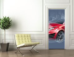 Samolepka na dvee flie 90 x 220  Sports car sketch. Original car design., 90 x 220 cm