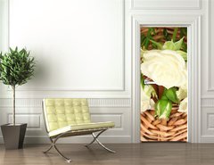 Samolepka na dvee flie 90 x 220, 44718404 - Beautiful white roses on wicker mat close-up