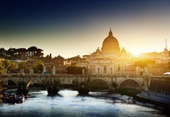 Samolepka flie 145 x 100, 44732029 - view on Tiber and St Peter Basilica - pohled na Tiber a baziliku svatho Petra