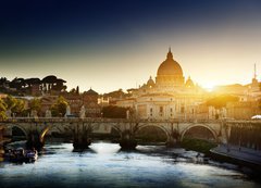 Samolepka flie 200 x 144, 44732029 - view on Tiber and St Peter Basilica - pohled na Tiber a baziliku svatho Petra