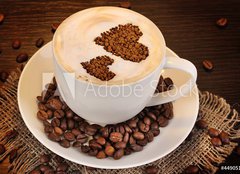 Fototapeta160 x 116  Latte on wooden table on brown background, 160 x 116 cm
