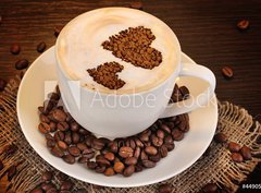 Fototapeta360 x 266  Latte on wooden table on brown background, 360 x 266 cm