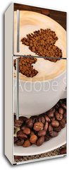 Samolepka na lednici flie 80 x 200  Latte on wooden table on brown background, 80 x 200 cm