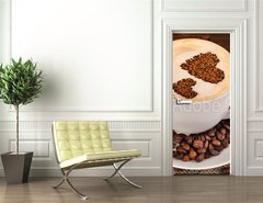 Samolepka na dvee flie 90 x 220  Latte on wooden table on brown background, 90 x 220 cm