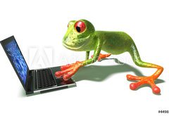 Fototapeta145 x 100  Grenouille devant un ordinateur portable, 145 x 100 cm