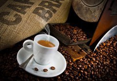 Fototapeta vliesov 145 x 100, 45158931 - Coffee smoking on the coffee beans background