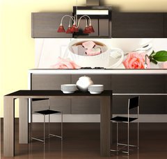 Fototapeta do kuchyn flie 260 x 60, 45200948 - cups of tea with roses on white wooden table