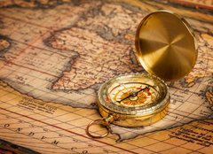 Fototapeta pltno 160 x 116, 45304733 - Old vintage golden compass on ancient map