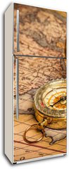 Samolepka na lednici flie 80 x 200  Old vintage golden compass on ancient map, 80 x 200 cm