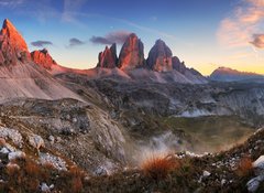 Fototapeta vliesov 100 x 73, 45305800 - Sunset mountain panorama in Italy Dolomites - Tre Cime
